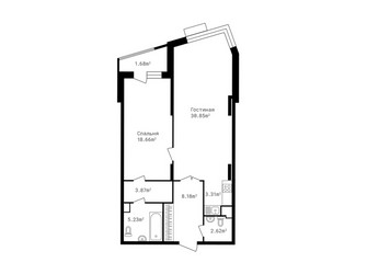 Планировка двухкомнатной(квартира) площадью 74.1 квадратных метров в ЖК “ЖК Клубный дом Точка отсчета”