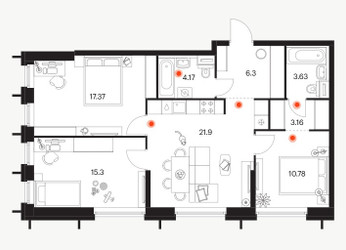 Планировка трехкомнатной(квартира) площадью 82.65 квадратных метров в ЖК “ЖК Бусиновский парк”