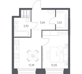 Планировка однокомнатной(апартаменты) площадью 36.23 квадратных метров в ЖК “ЖК Апарт-отель Тропарево парк”