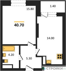 Планировка однокомнатной(квартира) площадью 40.7 квадратных метров в ЖК “ЖК Пушкино Град”