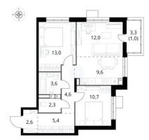 Планировка трехкомнатной(квартира) площадью 64.8 квадратных метров в “ЖК 1-й Саларьевский (Первый Саларьевский)”