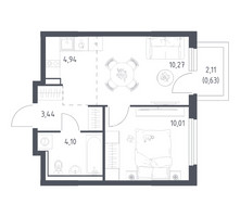 Планировка однокомнатной(квартира) площадью 33.39 квадратных метров в “ЖК Пригород Лесное”