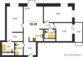 Планировка трехкомнатной(квартира) площадью 78.2 квадратных метров в “ЖК Союзный”