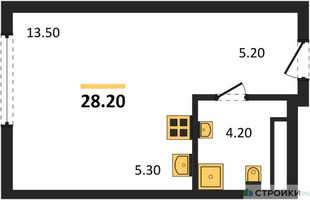 Планировка студии(квартира) площадью 27.5 квадратных метров в “ЖК Ново-Молоково”