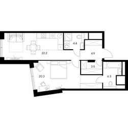 Планировка однокомнатной(квартира) площадью 61.6 квадратных метров в ЖК “ЖК Нексус от Аквилон”