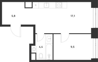 Планировка однокомнатной(квартира) площадью 36.8 квадратных метров в “ЖК Войс”