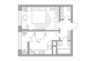 Планировка однокомнатной(квартира) площадью 37.54 квадратных метров в “ЖК Пехра”