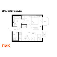 Планировка однокомнатной(квартира) площадью 32.93 квадратных метров в “ЖК Ильинские луга”