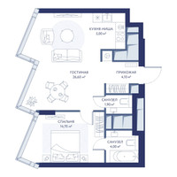 Планировка однокомнатной(квартира) площадью 56.3 квадратных метров в “ЖК ХАЙДАУТ”