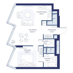 Планировка однокомнатной(квартира) площадью 56.3 квадратных метров в ЖК “ЖК ХАЙДАУТ”