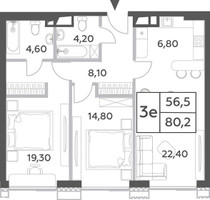Планировка трехкомнатной(квартира) площадью 80.2 квадратных метров в “ЖК Will Towers (Вилл Тауэрс)”