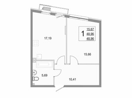 Планировка однокомнатной(квартира) площадью 49 квадратных метров в “ЖК Эльйон”