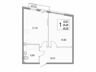 Планировка однокомнатной(квартира) площадью 49 квадратных метров в ЖК “ЖК Эльйон”