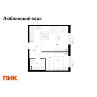 Планировка однокомнатной(квартира) площадью 41.4 квадратных метров в “ЖК Люблинский парк”