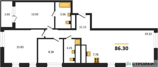 Планировка трехкомнатной(квартира) площадью 86.3 квадратных метров в “ЖК Self (Селф)”