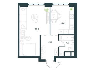 Планировка однокомнатной(квартира) площадью 41.5 квадратных метров в ЖК “ЖК Левел Южнопортовая”