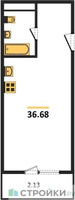 Планировка однокомнатной(квартира) площадью 36.1 квадратных метров в “ЖК Одинбург”