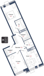 Планировка двухкомнатной(квартира) площадью 60.6 квадратных метров в ЖК “ЖК КИНОКВАРТАЛ”