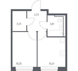 Планировка однокомнатной(квартира) площадью 32.58 квадратных метров в ЖК “ЖК Молжаниново”