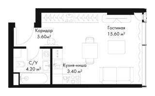 Планировка студии(квартира) площадью 28.8 квадратных метров в “ЖК Слава”