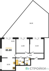 Планировка трехкомнатной(квартира) площадью 85.8 квадратных метров в ЖК “ЖК Родные кварталы”