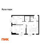 Планировка двухкомнатной(квартира) площадью 47.8 квадратных метров в “ЖК Яуза Парк (Мытищи)”