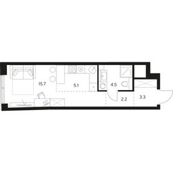 Планировка студии(квартира) площадью 30.8 квадратных метров в ЖК “ЖК Нексус от Аквилон”