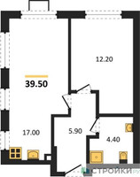 Планировка однокомнатной(квартира) площадью 39.5 квадратных метров в “ЖК Лучи-2”