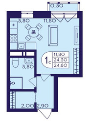 Планировка студии(квартира) площадью 24.6 квадратных метров в ЖК “ЖК Героев”