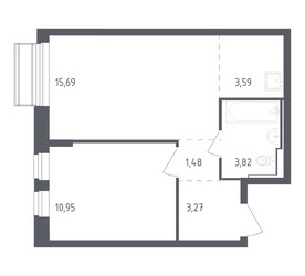 Планировка однокомнатной(квартира) площадью 38.8 квадратных метров в ЖК “ЖК Рублевский Квартал”
