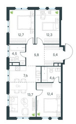 Планировка 4+ комнатной(квартира) площадью 79 квадратных метров в ЖК “ЖК Level Нижегородская”