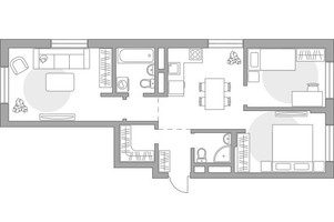 Планировка трехкомнатной(квартира) площадью 68.95 квадратных метров в “ЖК Живописный”