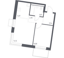 Планировка однокомнатной(квартира) площадью 40.92 квадратных метров в “ЖК Квартал Западный”