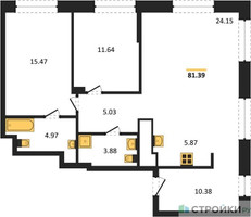 Планировка двухкомнатной(квартира) площадью 81.39 квадратных метров в “ЖК EvoPark Сокольники”