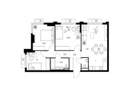 Планировка трехкомнатной(квартира) площадью 73.2 квадратных метров в “ЖК Белая Дача парк”