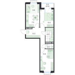 Планировка трехкомнатной(квартира) площадью 64.7 квадратных метров в ЖК “ЖК G3 Михалевич”