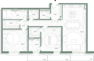 Планировка двухкомнатной(квартира) площадью 146.67 квадратных метров в “Фамильный дом Люче”