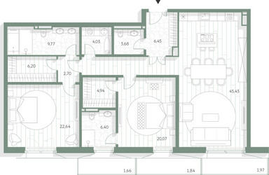 Планировка двухкомнатной(квартира) площадью 146.67 квадратных метров в ЖК “Фамильный дом Люче”