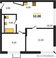 Планировка двухкомнатной(квартира) площадью 52 квадратных метров в “Лесная Коллекция”