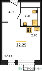 Планировка студии(квартира) площадью 22.25 квадратных метров в ЖК “Квартал Ивакино”