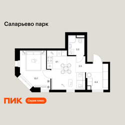 Планировка однокомнатной(квартира) площадью 34.4 квадратных метров в ЖК “ЖК Саларьево парк”