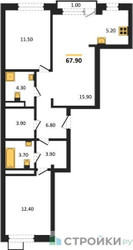 Планировка двухкомнатной(квартира) площадью 67.9 квадратных метров в ЖК “ЖК Новая Щербинка”