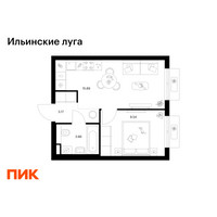 Планировка однокомнатной(квартира) площадью 32.26 квадратных метров в “ЖК Ильинские луга”