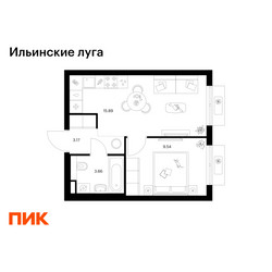 Планировка однокомнатной(квартира) площадью 32.26 квадратных метров в ЖК “ЖК Ильинские луга”