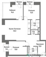 Планировка трехкомнатной(квартира) площадью 101.4 квадратных метров в “ЖК Ренессанс”