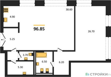 Планировка однокомнатной(квартира) площадью 96.85 квадратных метров в ЖК “Жилой дом Кло 17”
