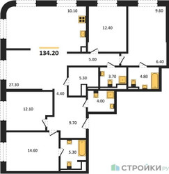 Планировка 4+ комнатной(квартира) площадью 134.2 квадратных метров в ЖК “ЖК STONE Sokolniki (Сокольники)”