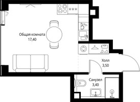 Планировка студии(квартира) площадью 24.3 квадратных метров в “ЖК Веер”