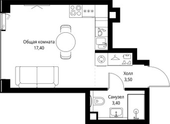 Планировка студии(квартира) площадью 24.3 квадратных метров в ЖК “ЖК Веер”