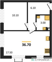 Планировка однокомнатной(квартира) площадью 35.9 квадратных метров в “ЖК Лучи-2”